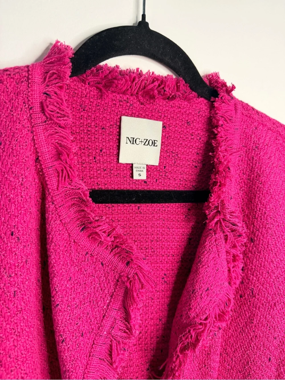 Nic + Zoe got pink tweed open front blazer